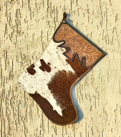 Cowhide Christmas Stocking – Hand Tooled Leather Western Christmas Decoration - JayKayBoutiqueOnline