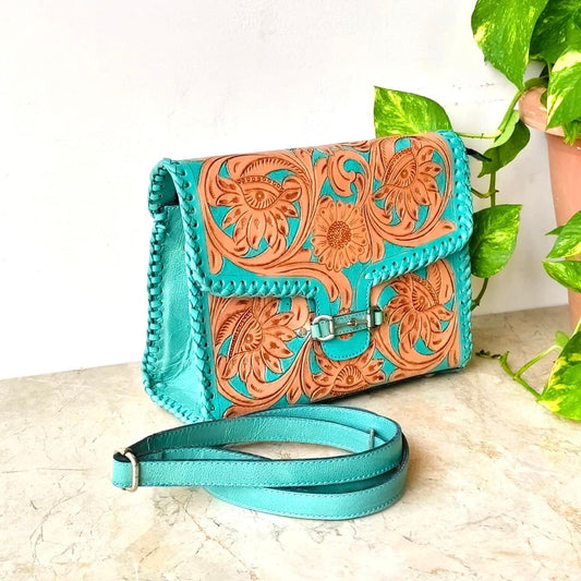Western Hand Tooled Leather Handbag – Cowgirl Shoulder Bag with Equestrian Snaffle Bit Detail - JayKayBoutiqueOnline