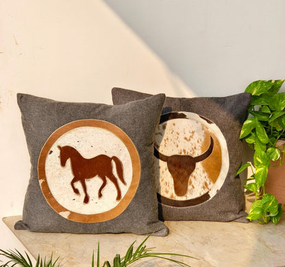 Patchwork Cowhide Runner Rug, Horse or Longhorn Design, Rustic Farmhouse Decor (8' x 2') - JayKayBoutiqueOnline