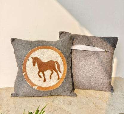 Cowhide Cushion Cover Horse Longhorn Cow Design 40x40cm - JayKayBoutiqueOnline
