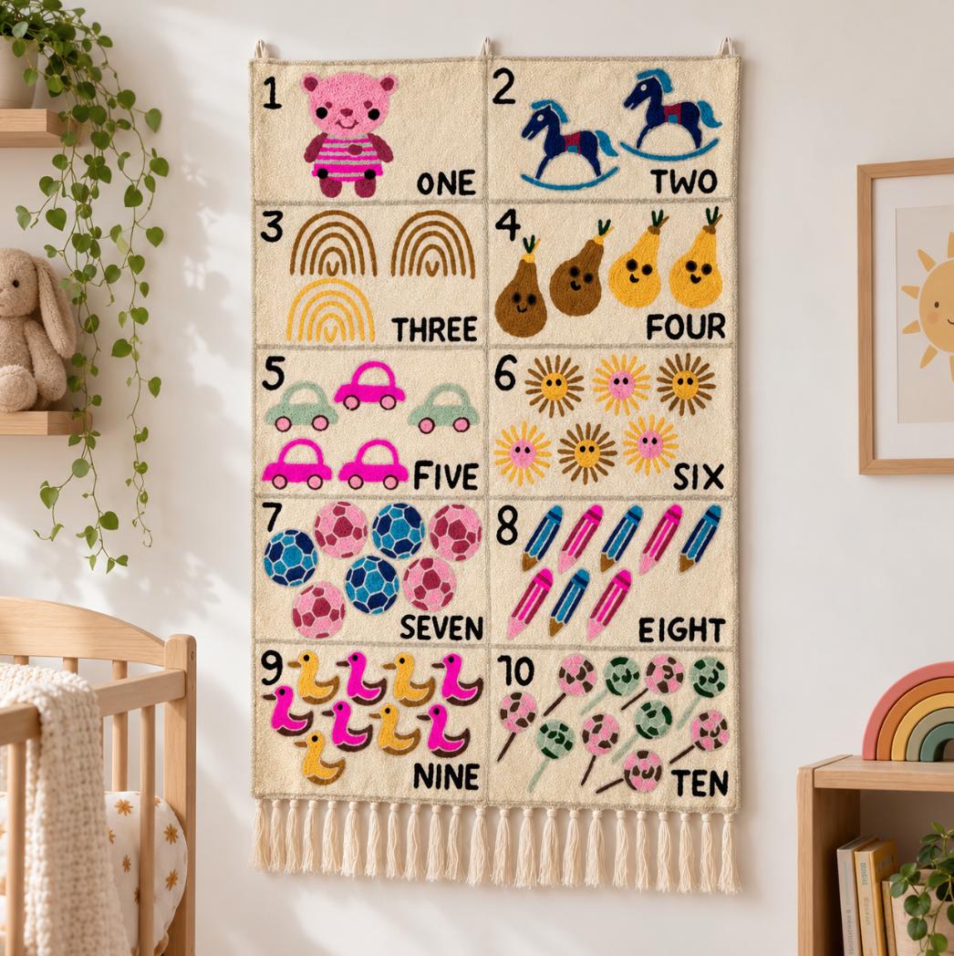 Handmade Wool Number Tapestry Wall Hanging for Nursery Room - JayKayBoutiqueOnline