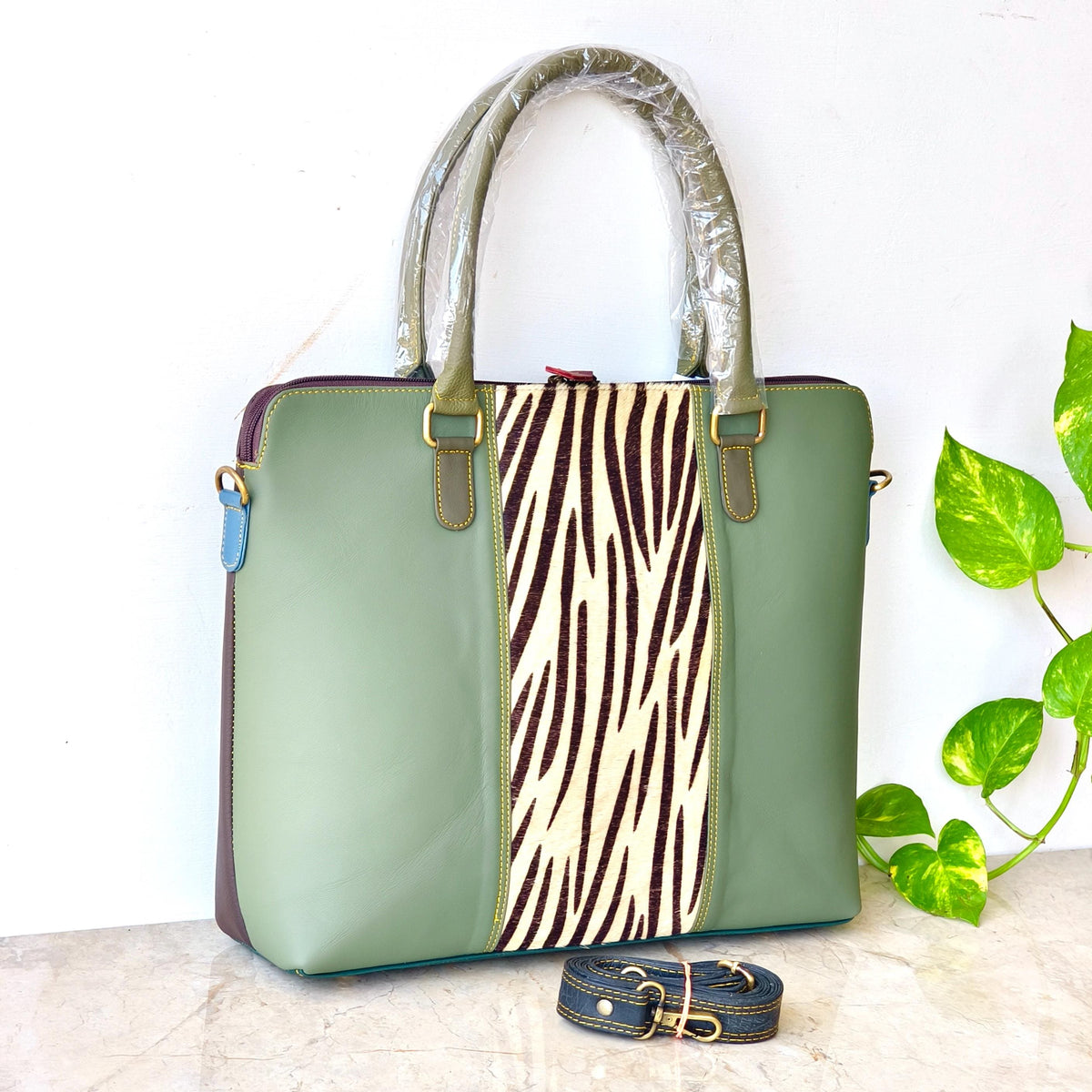 Recycled Coloured Leather Laptop Tote Bag, Padded Internal Section - JayKayBoutiqueOnline