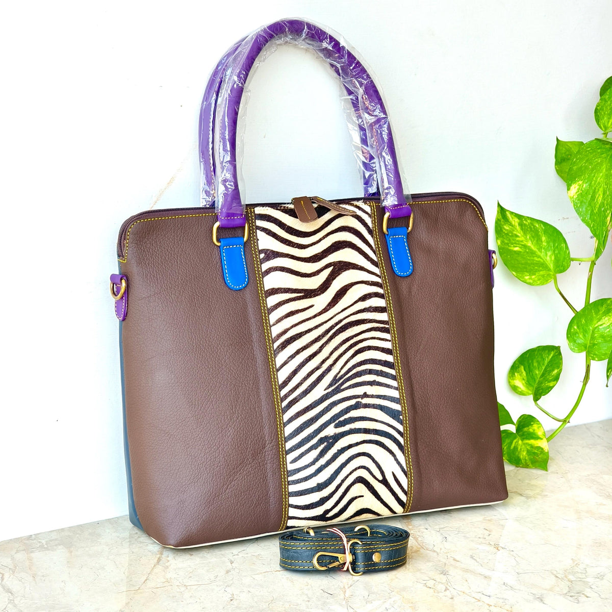 Recycled Coloured Leather Laptop Tote Bag, Padded Internal Section - JayKayBoutiqueOnline