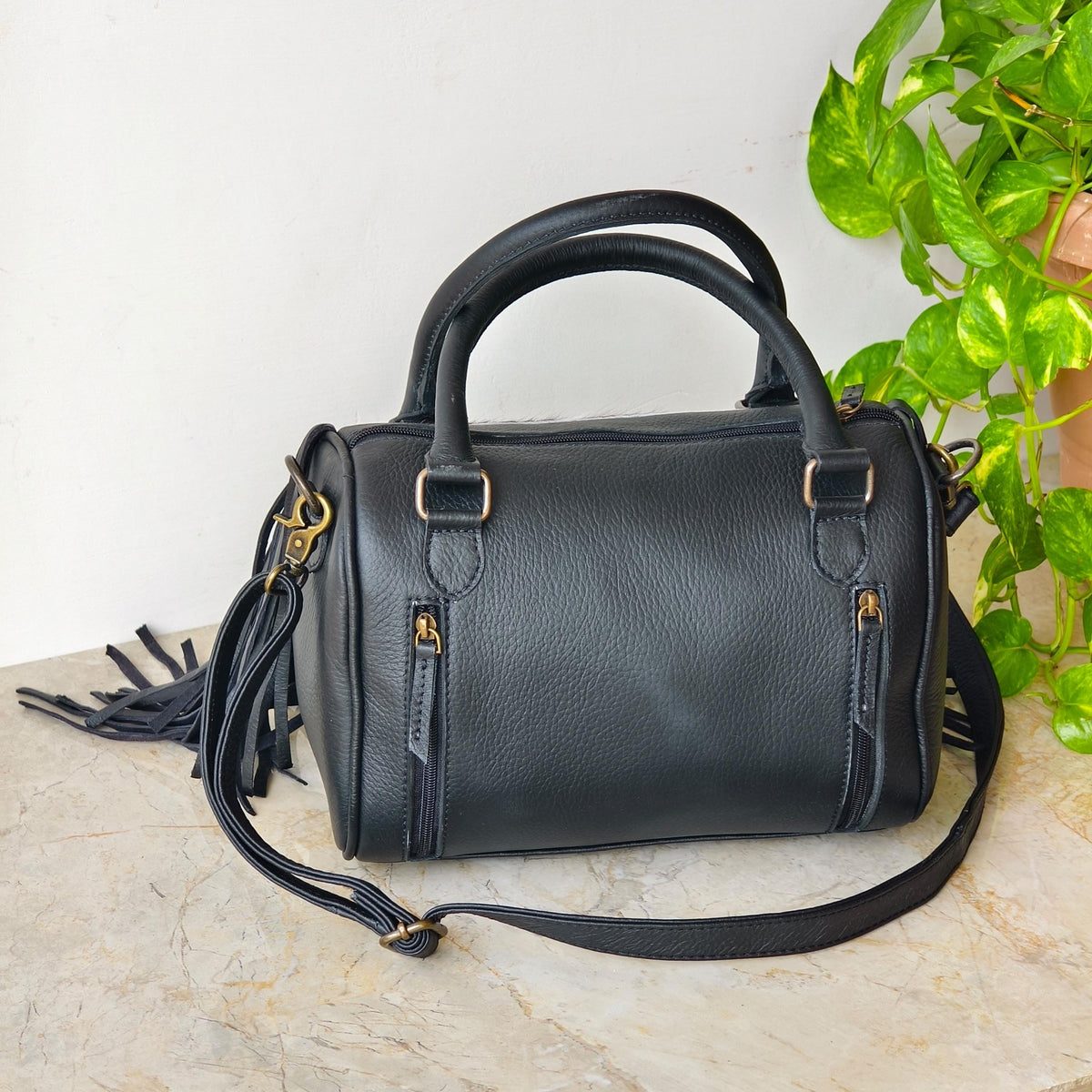 Western Cowhide & Leather Barrel Bag – Fringe Handbag - JayKayBoutiqueOnline