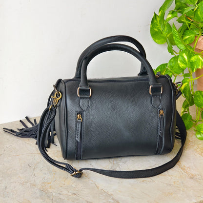 Western Cowhide & Leather Barrel Bag – Fringe Handbag - JayKayBoutiqueOnline