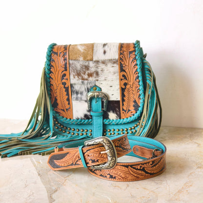 Western Cowhide Fringe Bag – Hand Tooled Leather Crossbody Handbag - JayKayBoutiqueOnline
