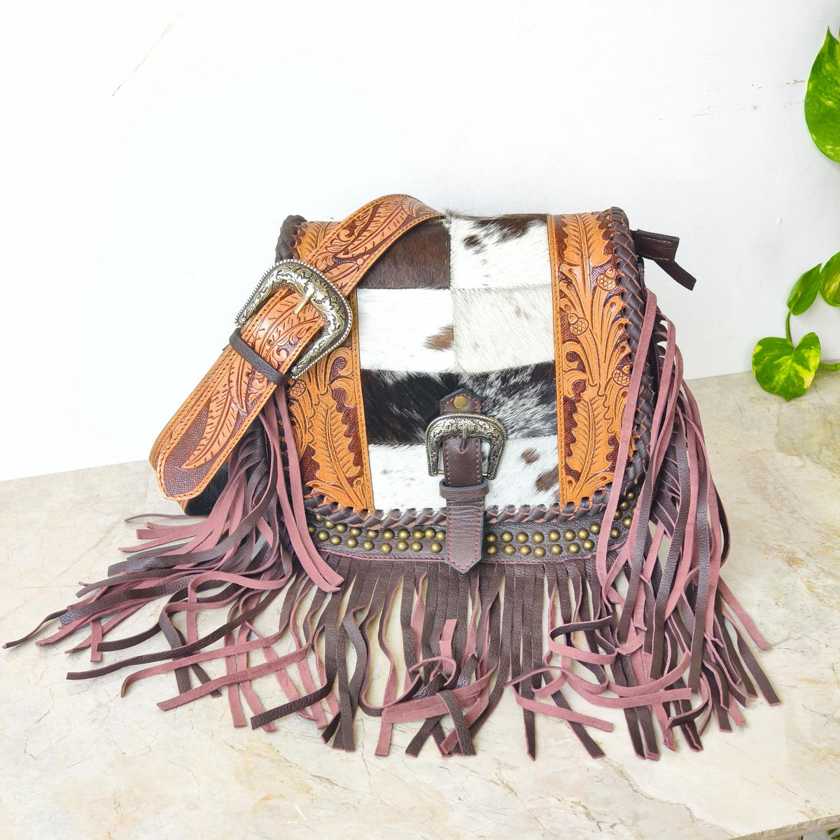 Western Cowhide Fringe Bag – Hand Tooled Leather Crossbody Handbag - JayKayBoutiqueOnline