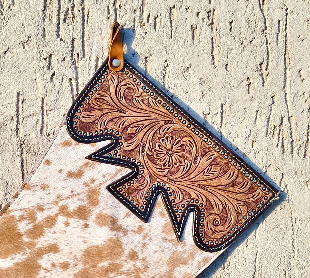 Cowhide Christmas Stocking – Hand Tooled Leather Western Christmas Decoration - JayKayBoutiqueOnline