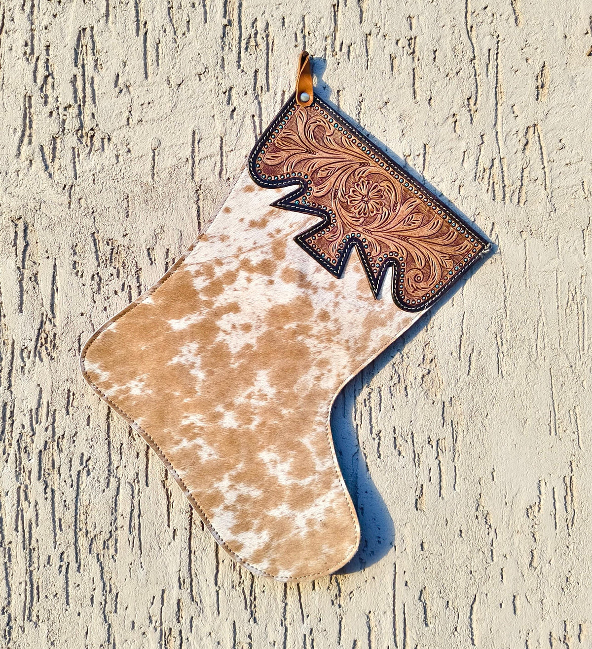 Cowhide Christmas Stocking – Hand Tooled Leather Western Christmas Decoration - JayKayBoutiqueOnline
