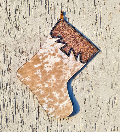 Cowhide Christmas Stocking – Hand Tooled Leather Western Christmas Decoration - JayKayBoutiqueOnline