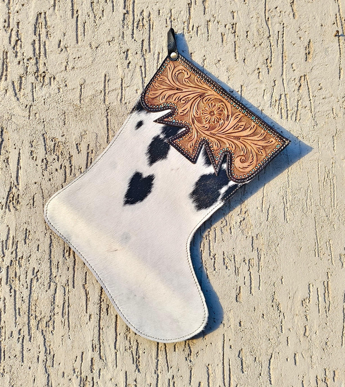 Cowhide Christmas Stocking – Hand Tooled Leather Western Christmas Decoration - JayKayBoutiqueOnline