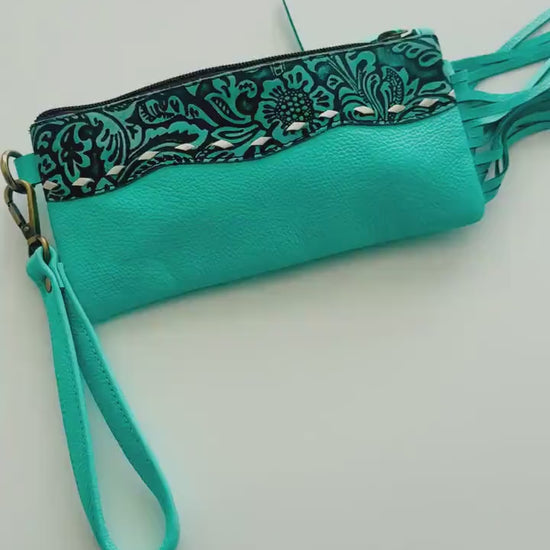 Leather Pencil Case Clutch Fringed