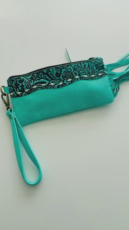 Leather Pencil Case Clutch Fringed