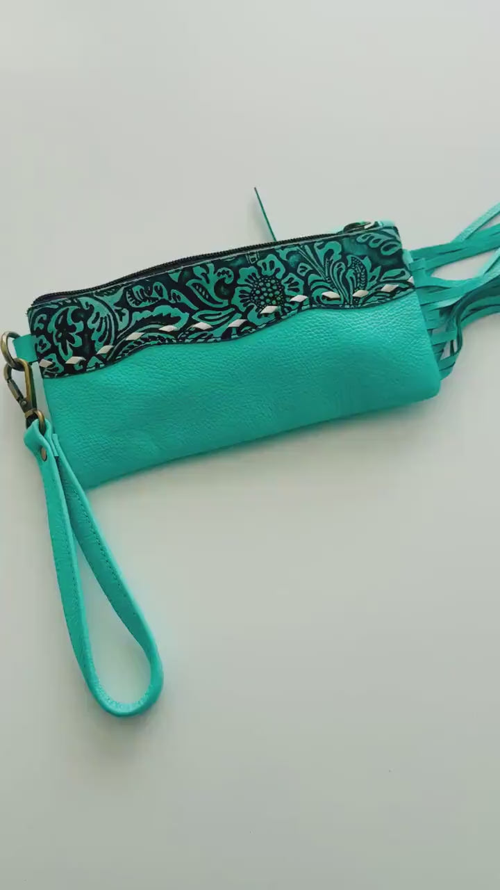 Leather Pencil Case Clutch Fringed