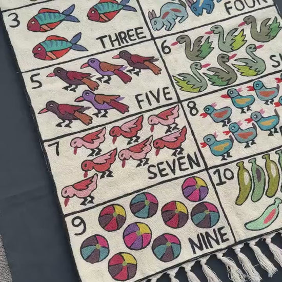 Embroidered Alphabet Tapestry Wall Hanging with Animals