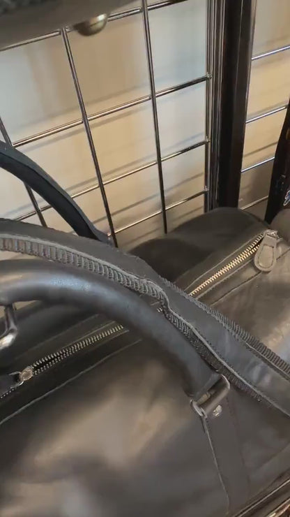 Black Leather Duffel Bag with Snake Skin Effect