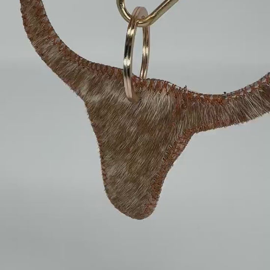 Cowhide Steer Head Keychain - Western Leather Key Fob - Rustic Farmhouse Charm