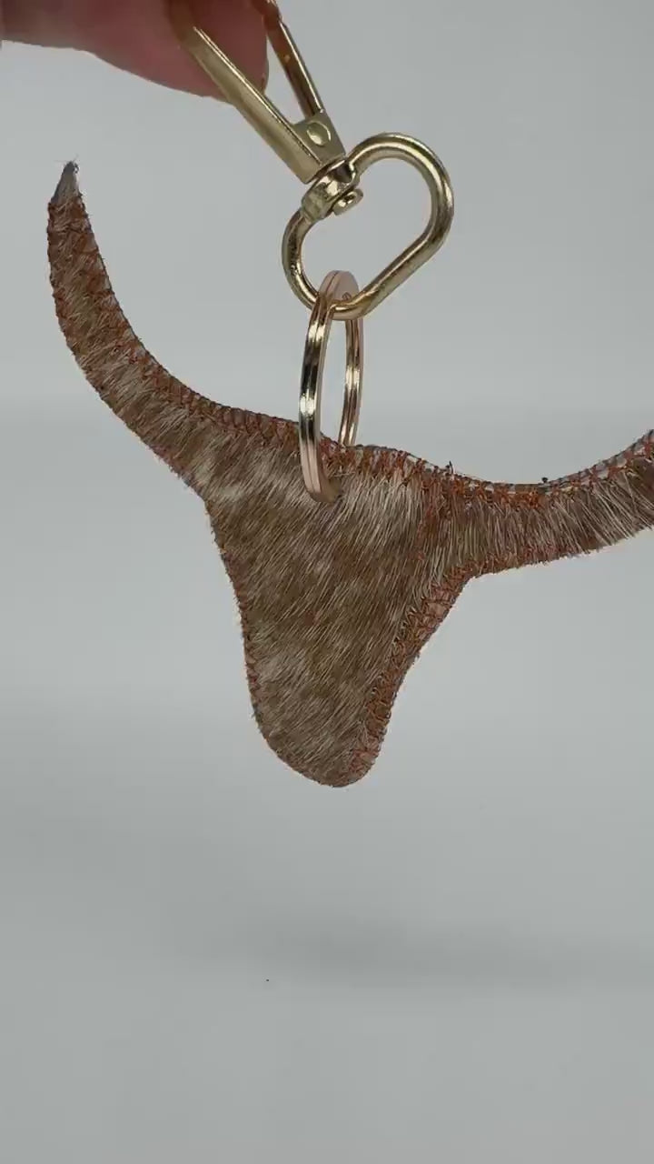 Cowhide Steer Head Keychain - Western Leather Key Fob - Rustic Farmhouse Charm