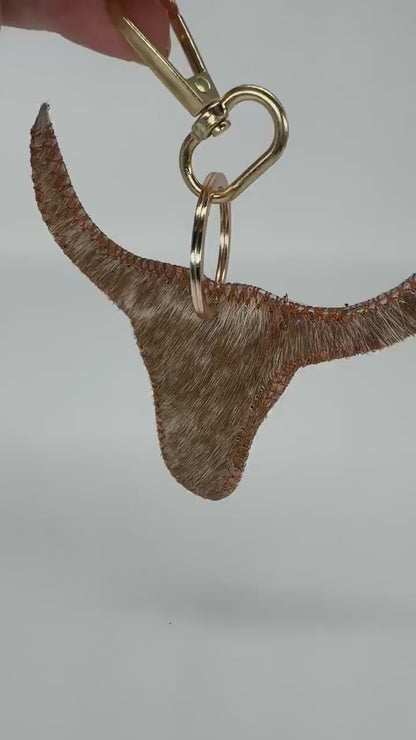 Cowhide Steer Head Keychain - Western Leather Key Fob - Rustic Farmhouse Charm