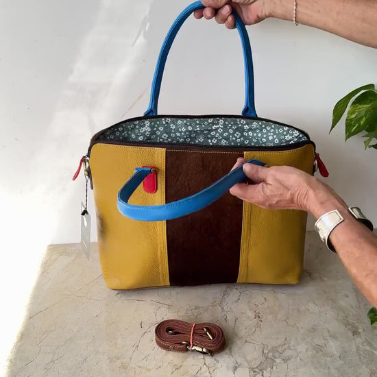 Recycled Coloured Leather Laptop Tote Bag, Padded Internal Section