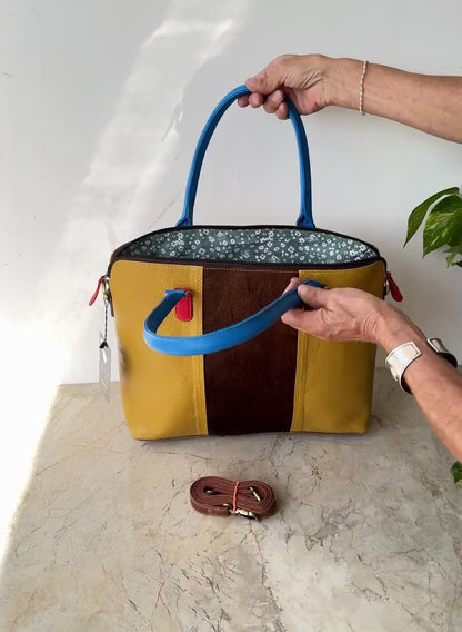 Recycled Coloured Leather Laptop Tote Bag, Padded Internal Section