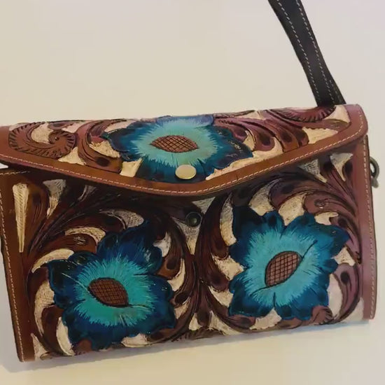 Hand Tooled Leather Crossbody Clutch