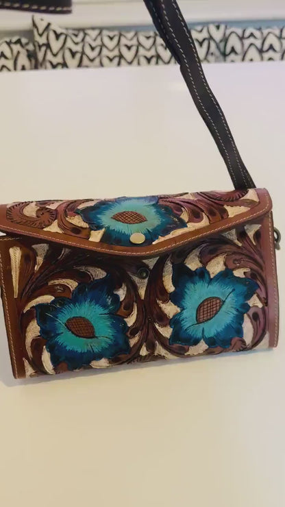 Hand Tooled Leather Crossbody Clutch