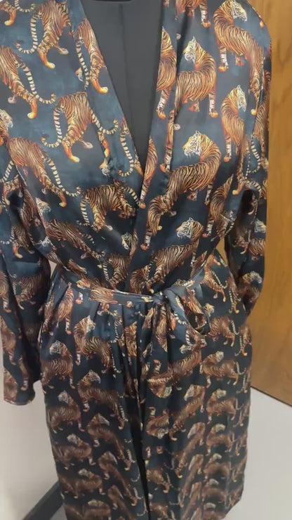 Satin Robe with Bengal Tiger Print
