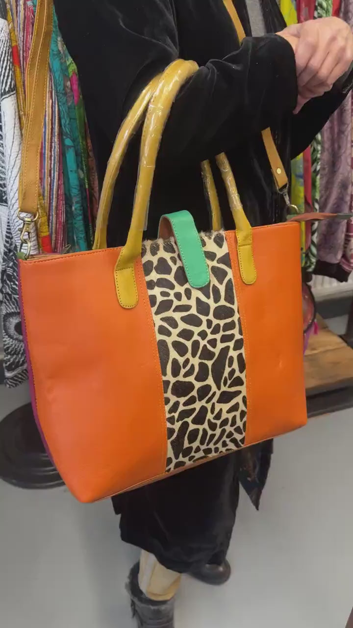 Coloured Leather Laptop Tote Office Bag with Shoulder Strap