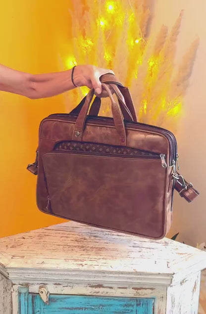 Leather 17.5" Laptop Briefcase Satchel Bag