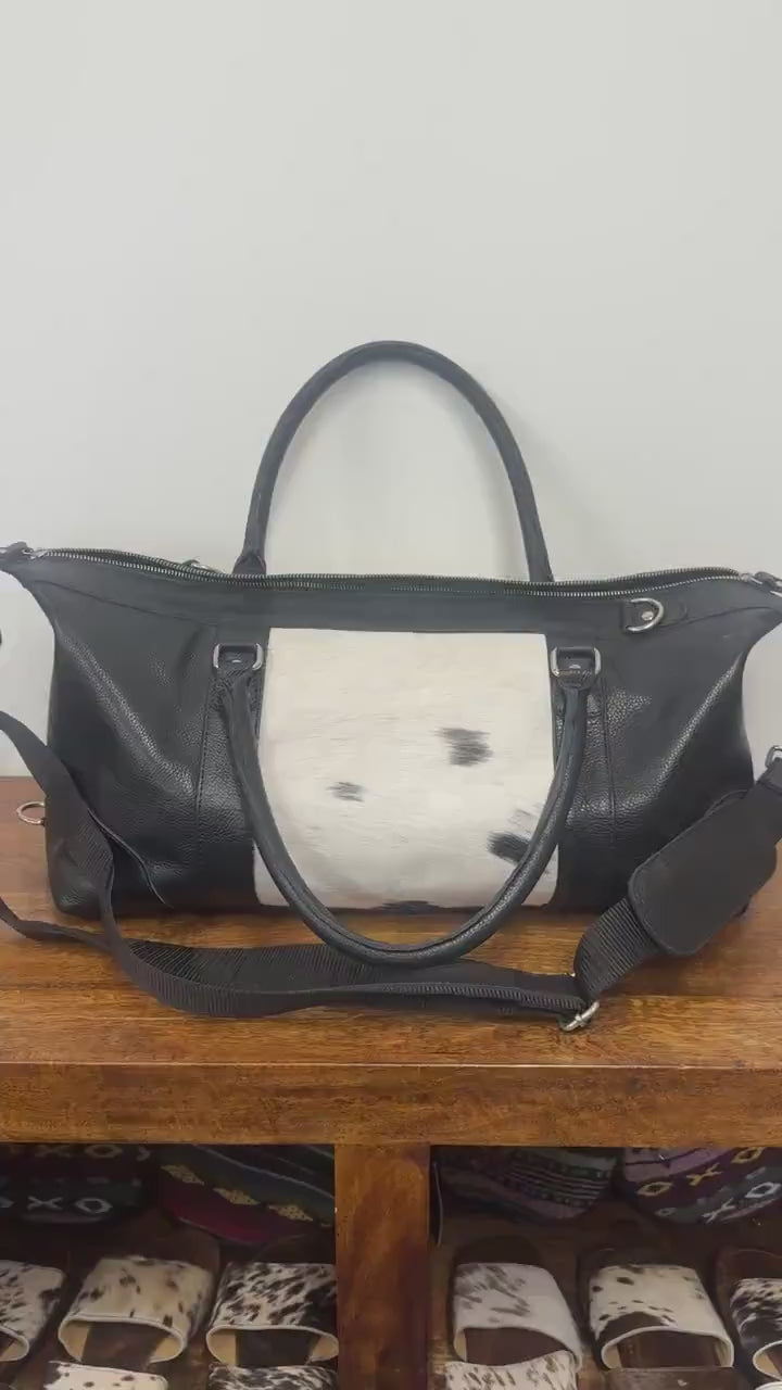Upcycled Leather Duffle Weekender Bag