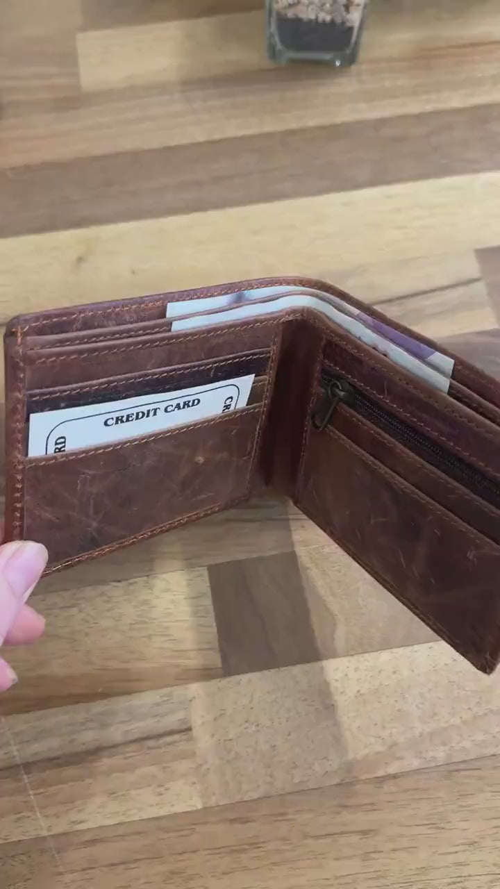 Slim Brown Bi-Fold Leather Wallet for Men
