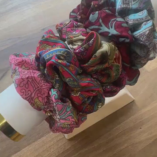 Saree Silk Scrunchies: Recycled Fabric Hair Ties, Pack of 5
