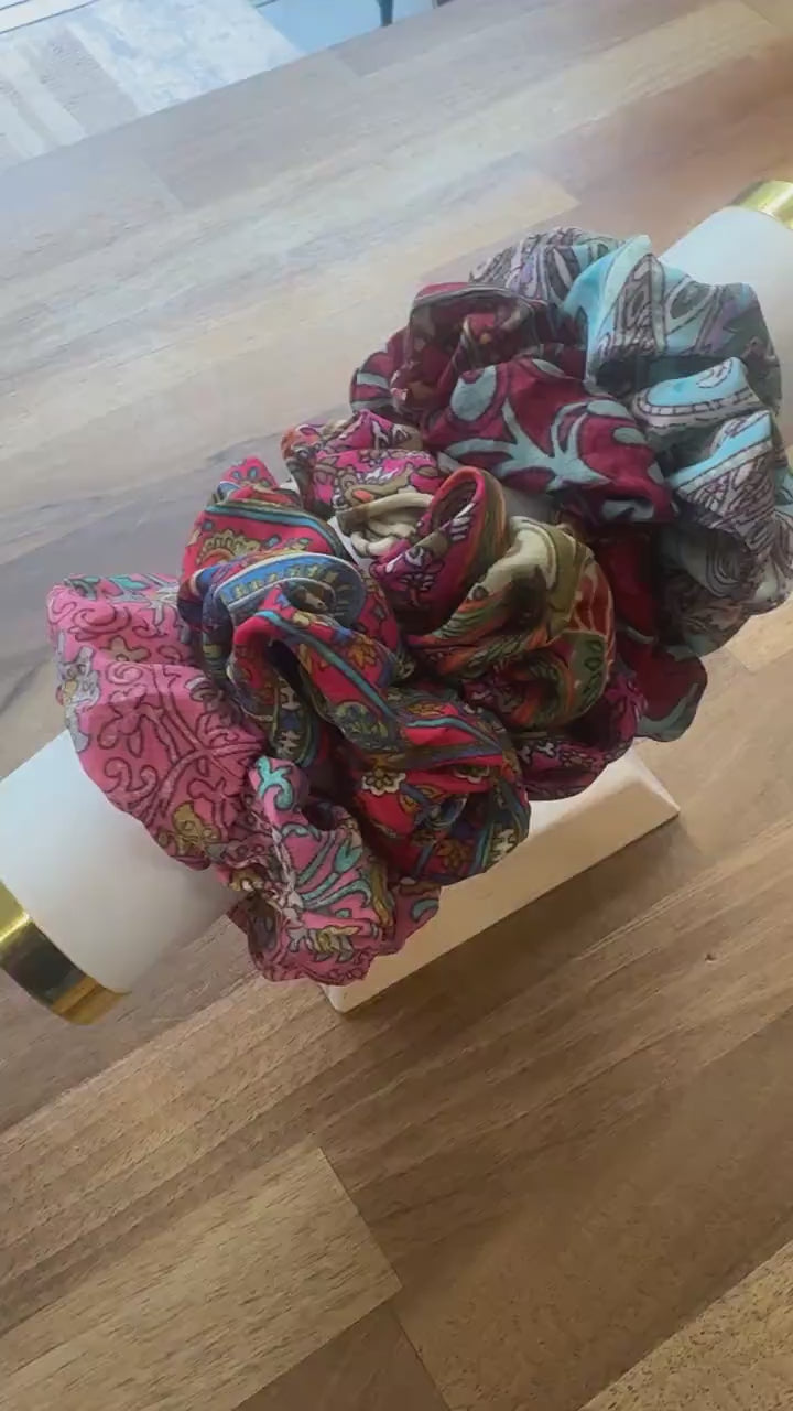 Saree Silk Scrunchies: Recycled Fabric Hair Ties, Pack of 5