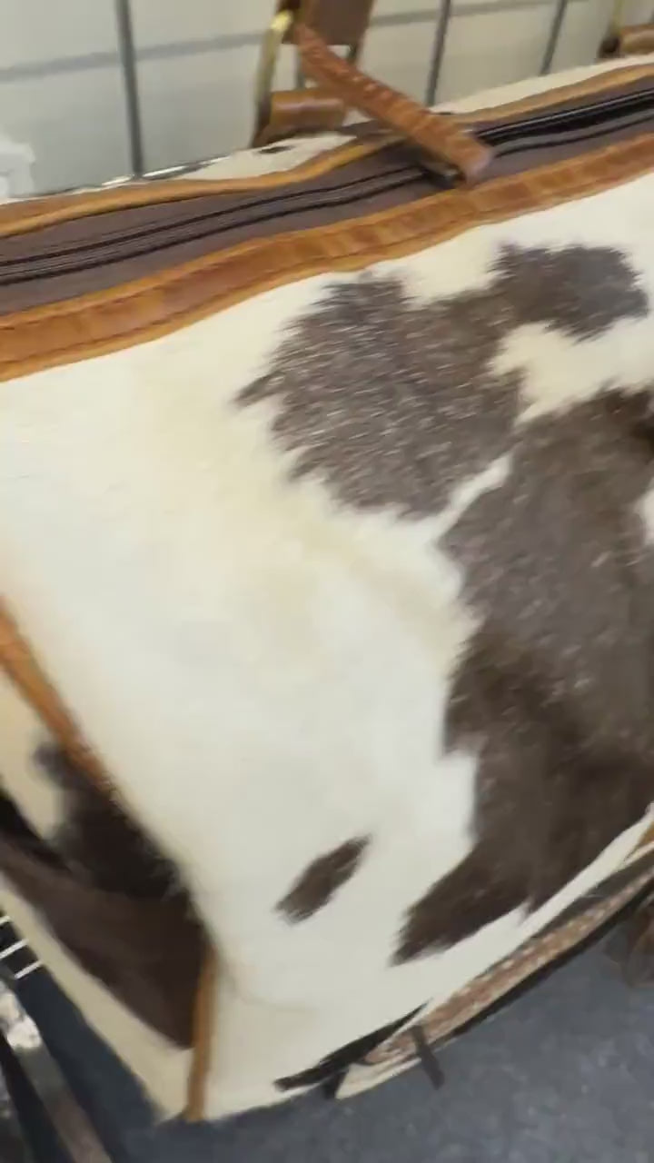 Western Style Leather Duffle Bag with hair on