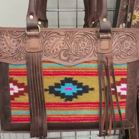 Western Leather Medium Size Hand bag with Tassels