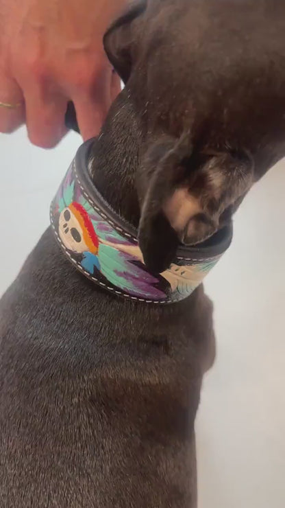 Hand Carved Leather Dog Collar Padded