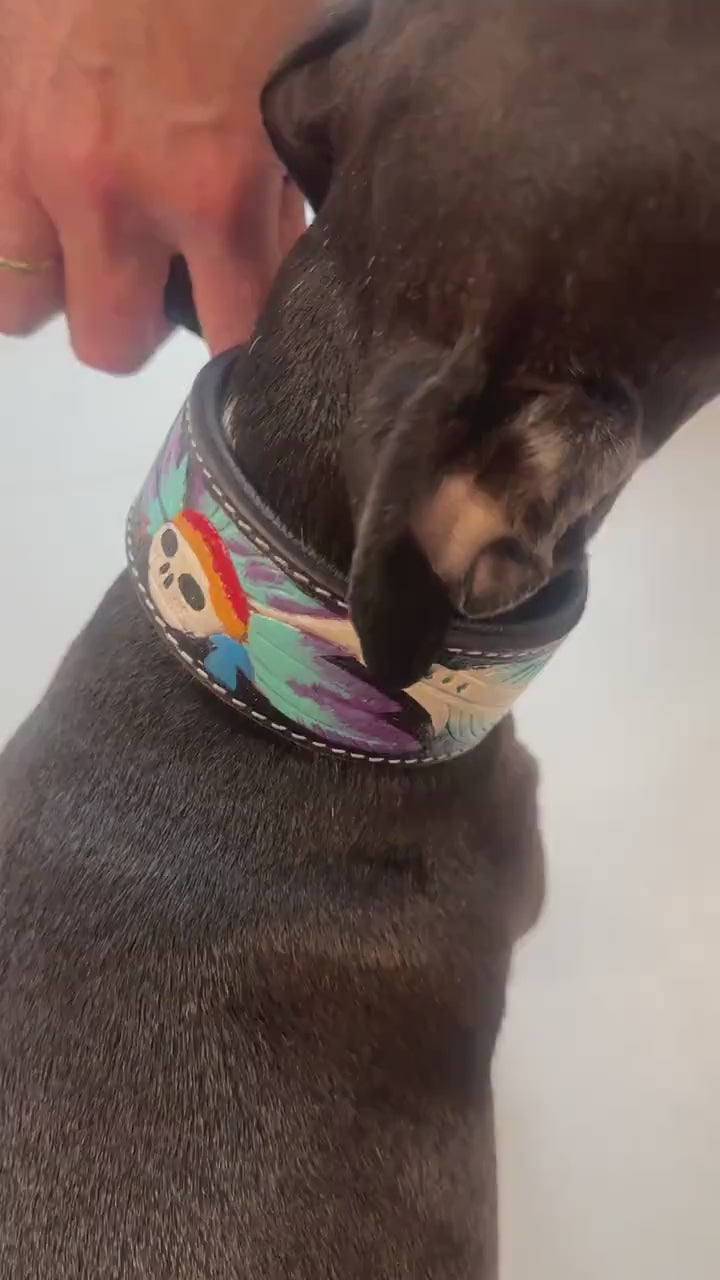 Hand Carved Leather Dog Collar Padded