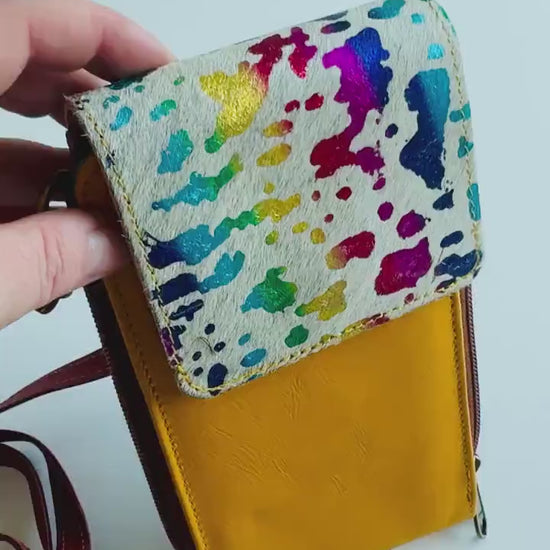 Coloured Leather Crossbody Phone Bag with Hide