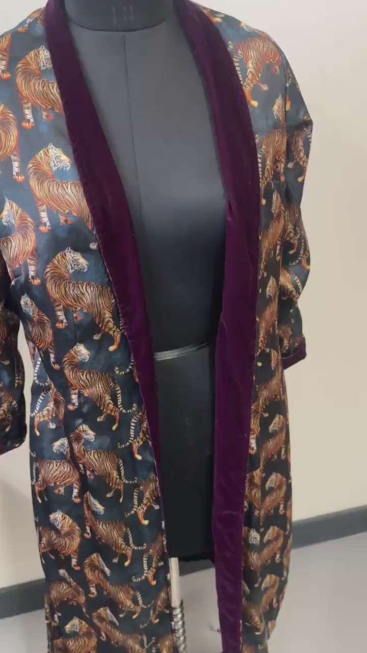 Tiger Print Reversible Velvet 3/4 Jacket