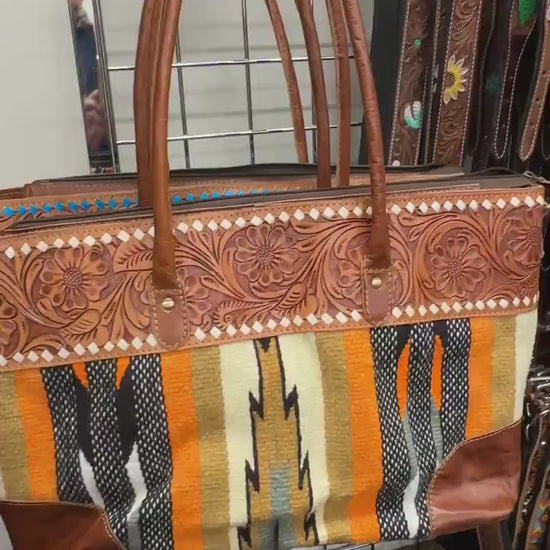 Hand Tooled Leather Tote with Boho Flair