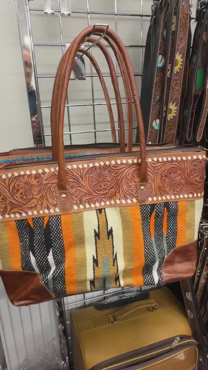 Hand Tooled Leather Tote with Boho Flair