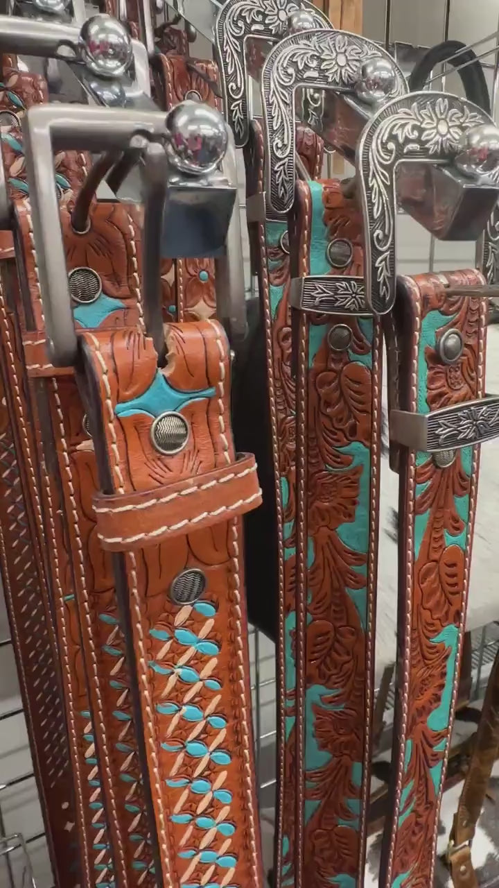 Hand Carved Leather Belt for Women and Men
