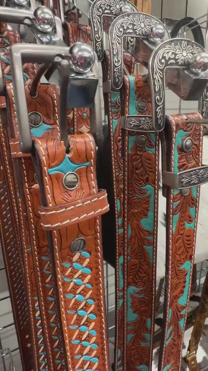 Hand Carved Leather Belt for Women and Men