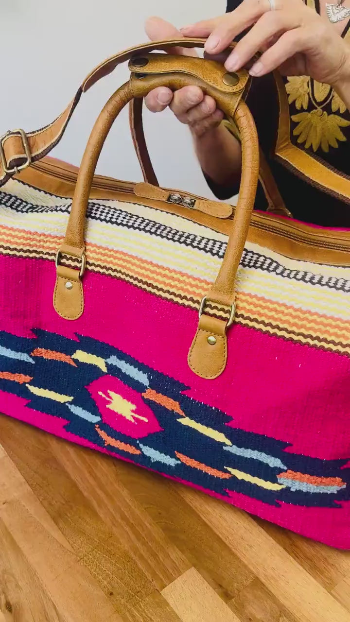 Leather Duffel Bag Kilim Blanket