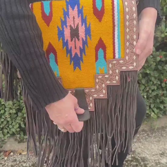 Leather Tassle Kilim Blanket Large Fringed Bag