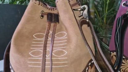 Hand Tooled Leather and Suede Bucket Bag