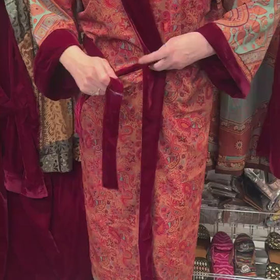 Reversible Recycled Saree and Velvet Robe House Coat