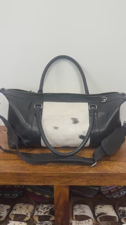 Upcycled Leather Duffle Weekender Bag: Adjustable Size, Sustainable Travel