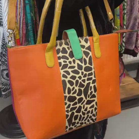 Recycled Coloured Leather Laptop Tote Bag